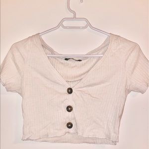 White Button Front Cropped Tee 🤍
